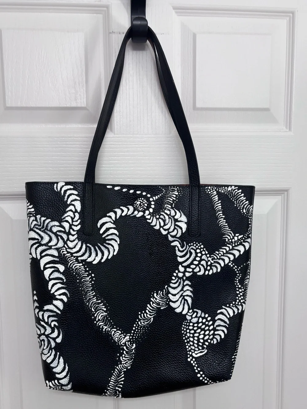 Black & White Pattern Tote Bag - hand painted one of a kind